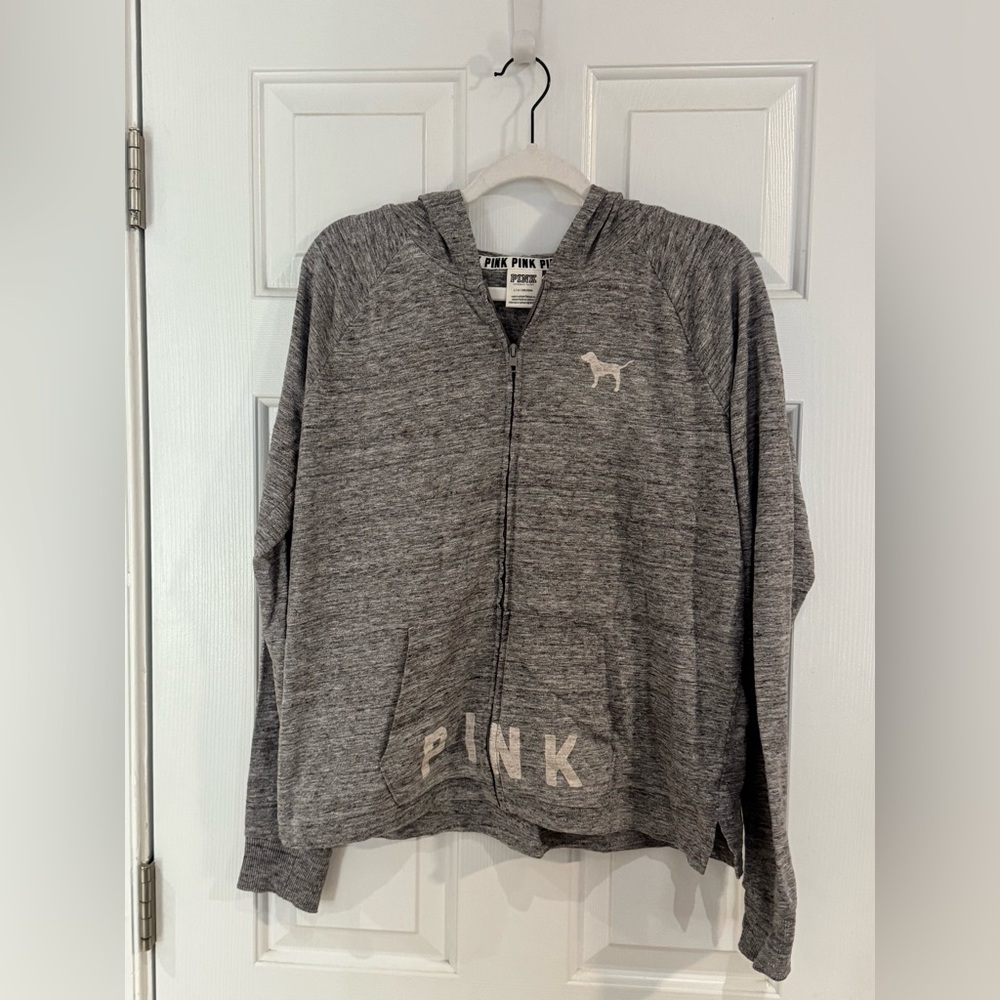 Victoria's Secret PINK Heather Gray Zip up Hoodie Size Large